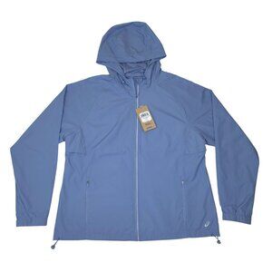 Asics Womens Wind Resistant Hooded Jacket Size L Light Blue Full-Zip